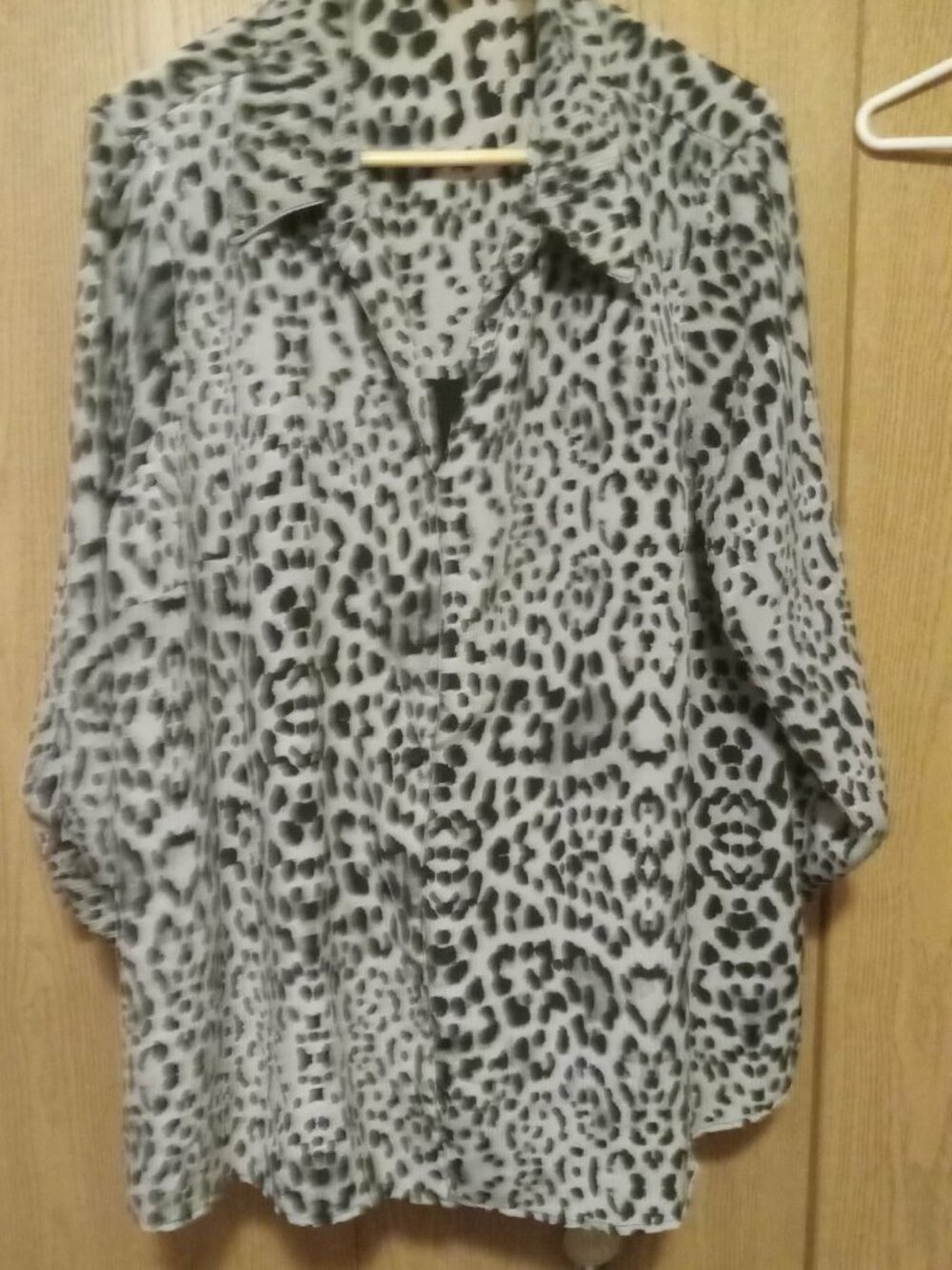 White Stag top, built-in tank, 2X(18W/20W), leopard print, 3/4 sleeve, 100% poly